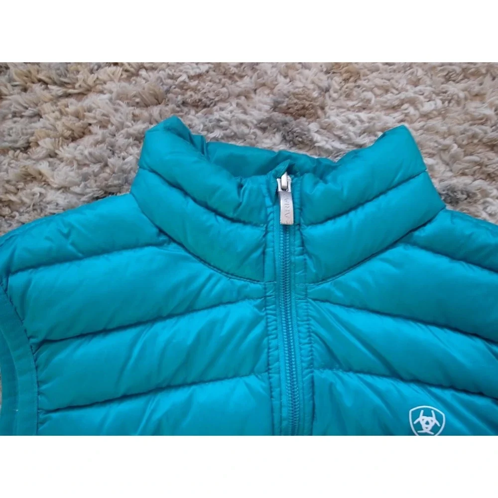 Ariat‎ Ideal Down Vest Girls Small Teal Blue Excellent Lightweight Puffer